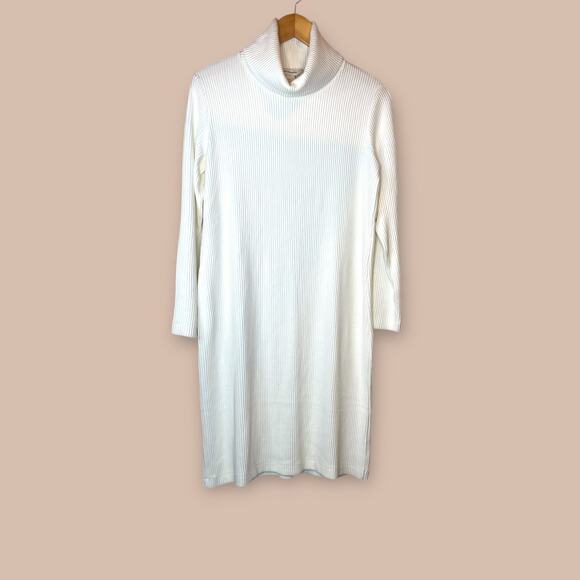 CLUB MONACO Cozy Ottoman Ribbed Turtleneck Sweater Dress Cream Women’s S - Picture 3 of 7